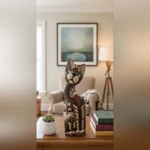 Handcrafted Wooden Cat Sculpture